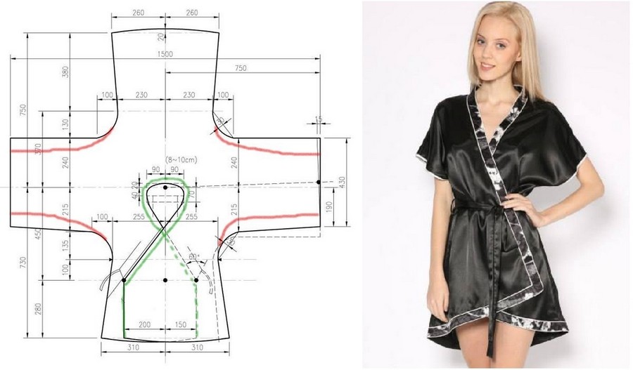Кимоно с запахом: построение выкройки и шитье халата